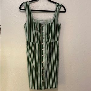Green striped corduroy dress.